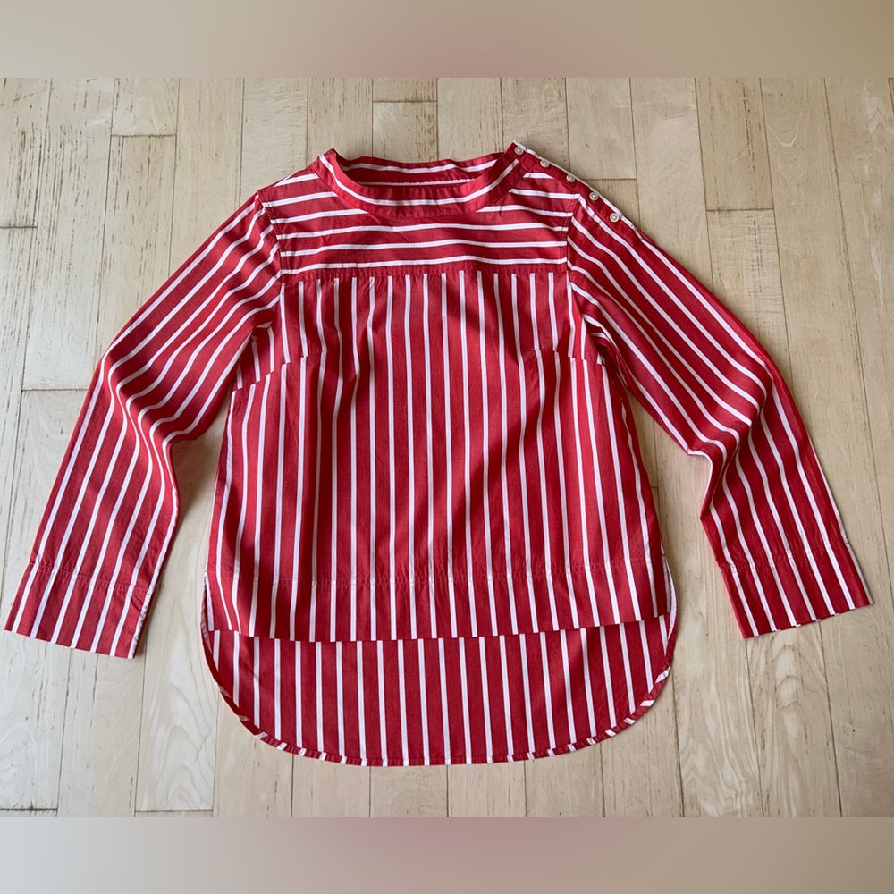 J. Crew Women’s Striped Funnel Neck Top Cotton Poplin Maddie Ceris Stripe Size 4 - Picture 16 of 16